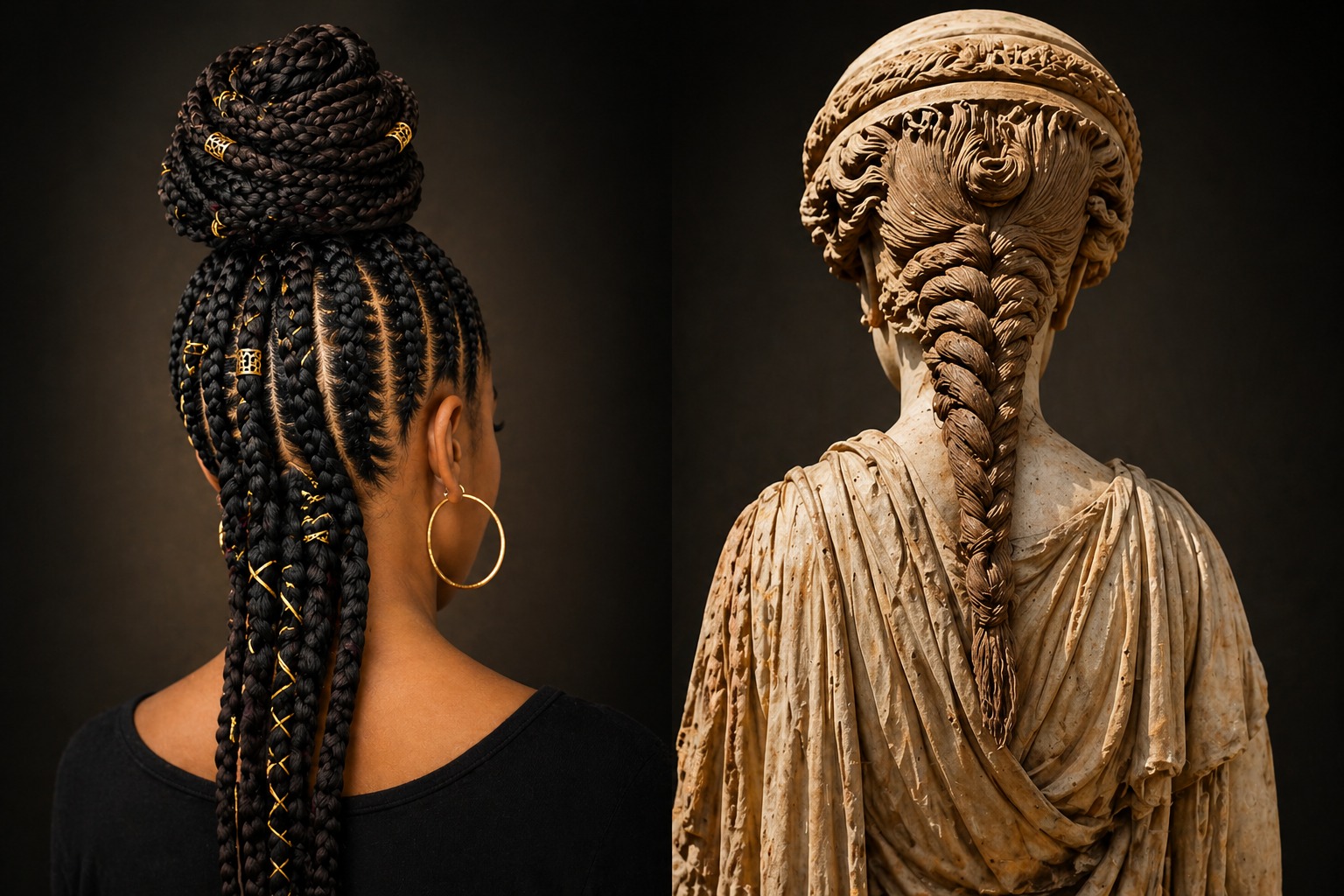 Ancient braided hairstyle with regal detail